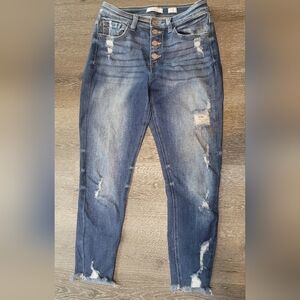 KanCan Signature Mid‎ Rise Ankle Skinny Distressed Hem Jeans Button Fly 28